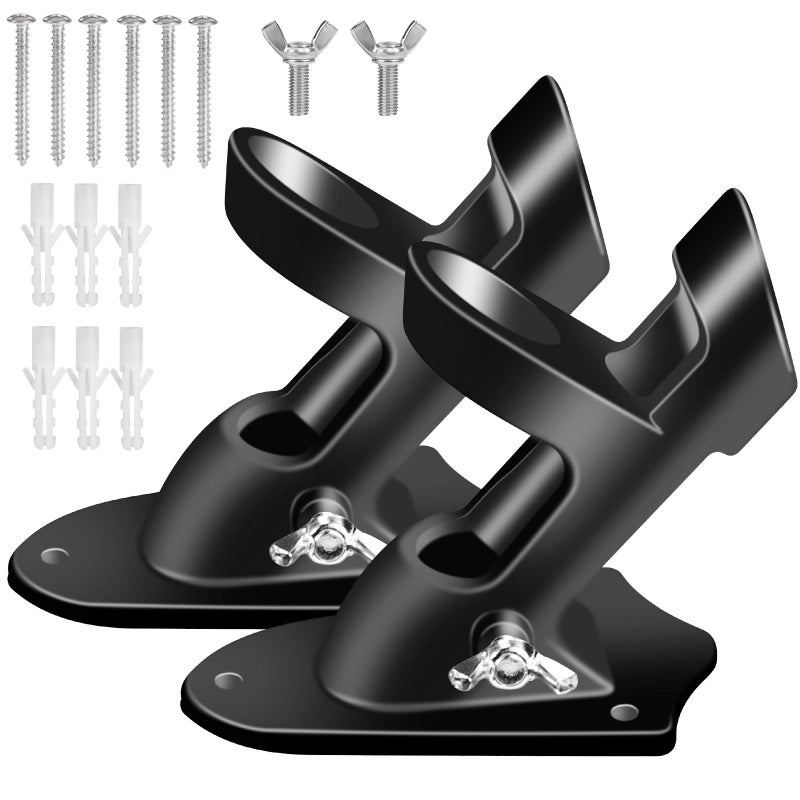 BONWIN Flag Pole Holder Brackets  BONWIN 1"" Flag Pole Mounting Bracket with Hardwares for House Wall Mount  1"" Inner Diameter  Two Positions & Aluminium Alloy  Rust Free Coated (Black - 2 Pack) - Image 1